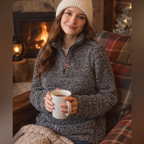 Original Weatherproof Vintage Women’s XS Grey Sherpa Quarter Zip Pullover - Picture 4 of 15